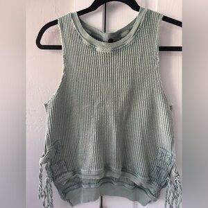 Free People Olive Knit Tank with Tie Accents